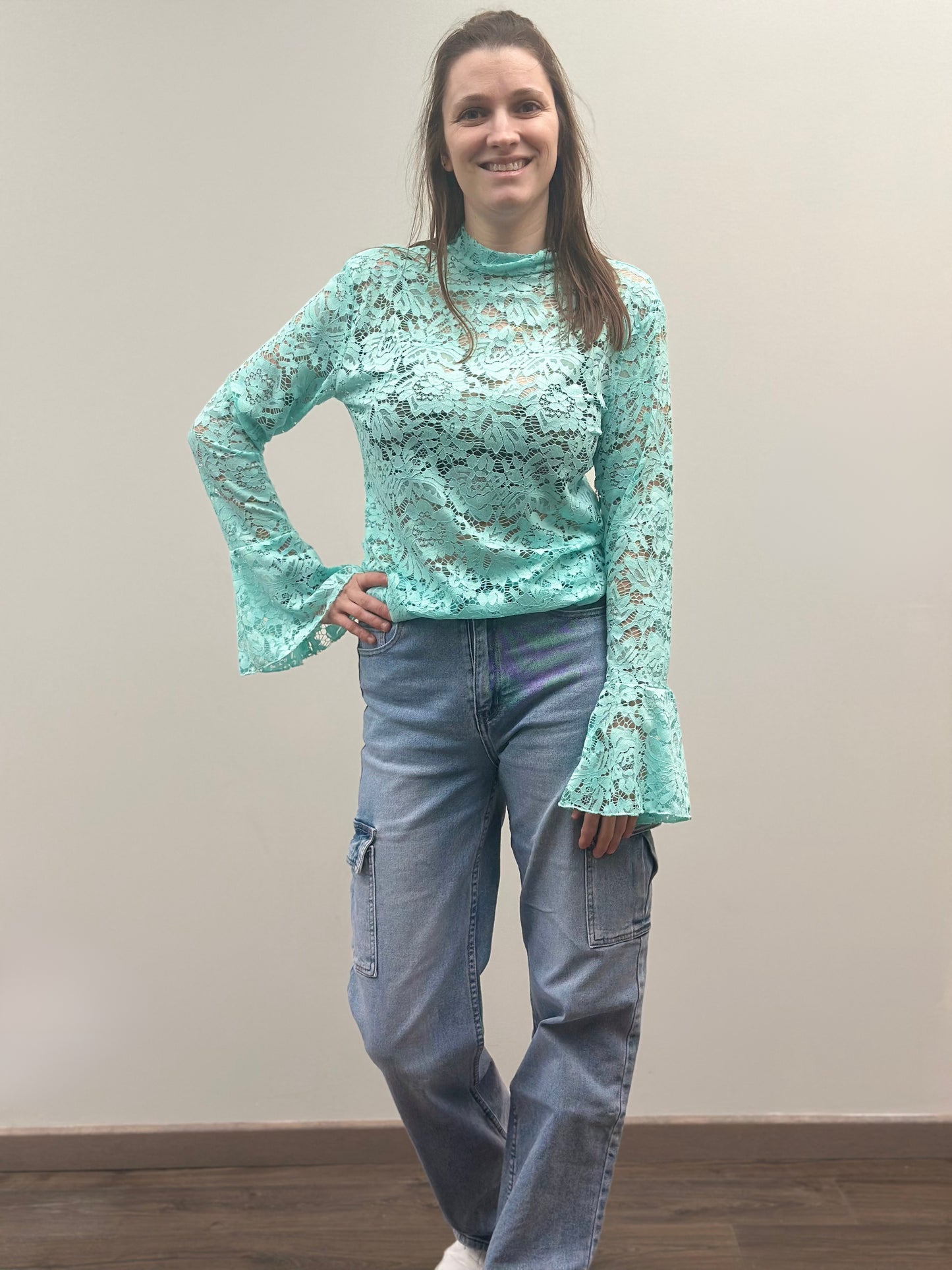 Lace t-shirt | Muntgroen