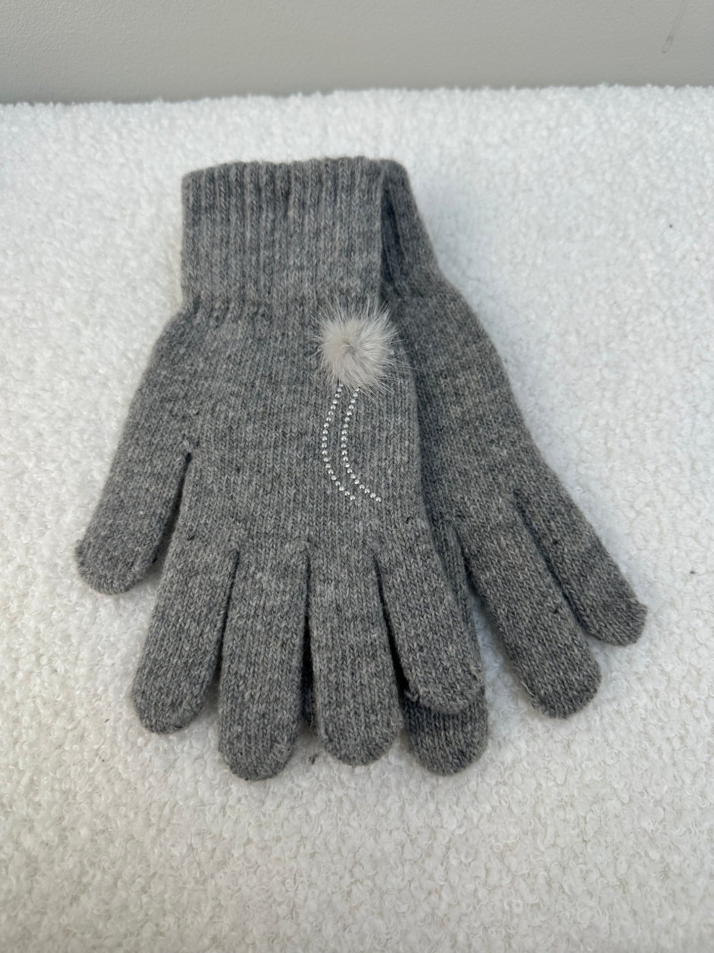 Handschoenen pompon grijs