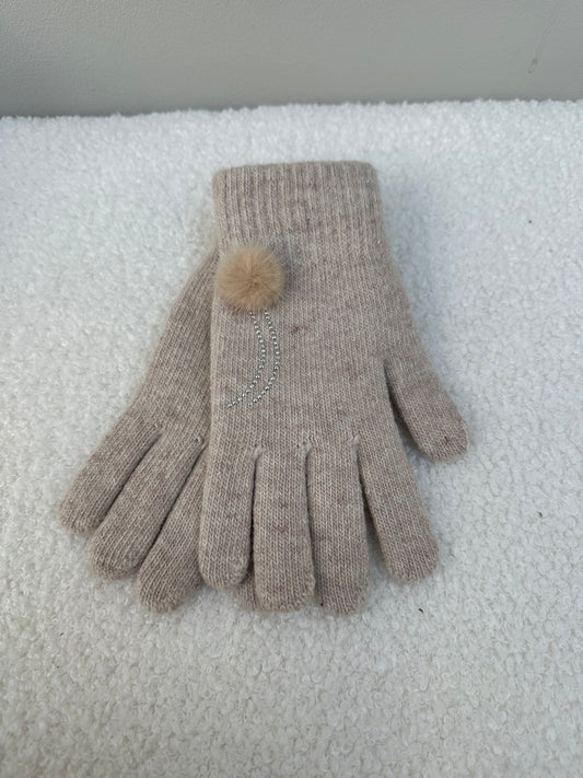 Handschoenen pompon beige