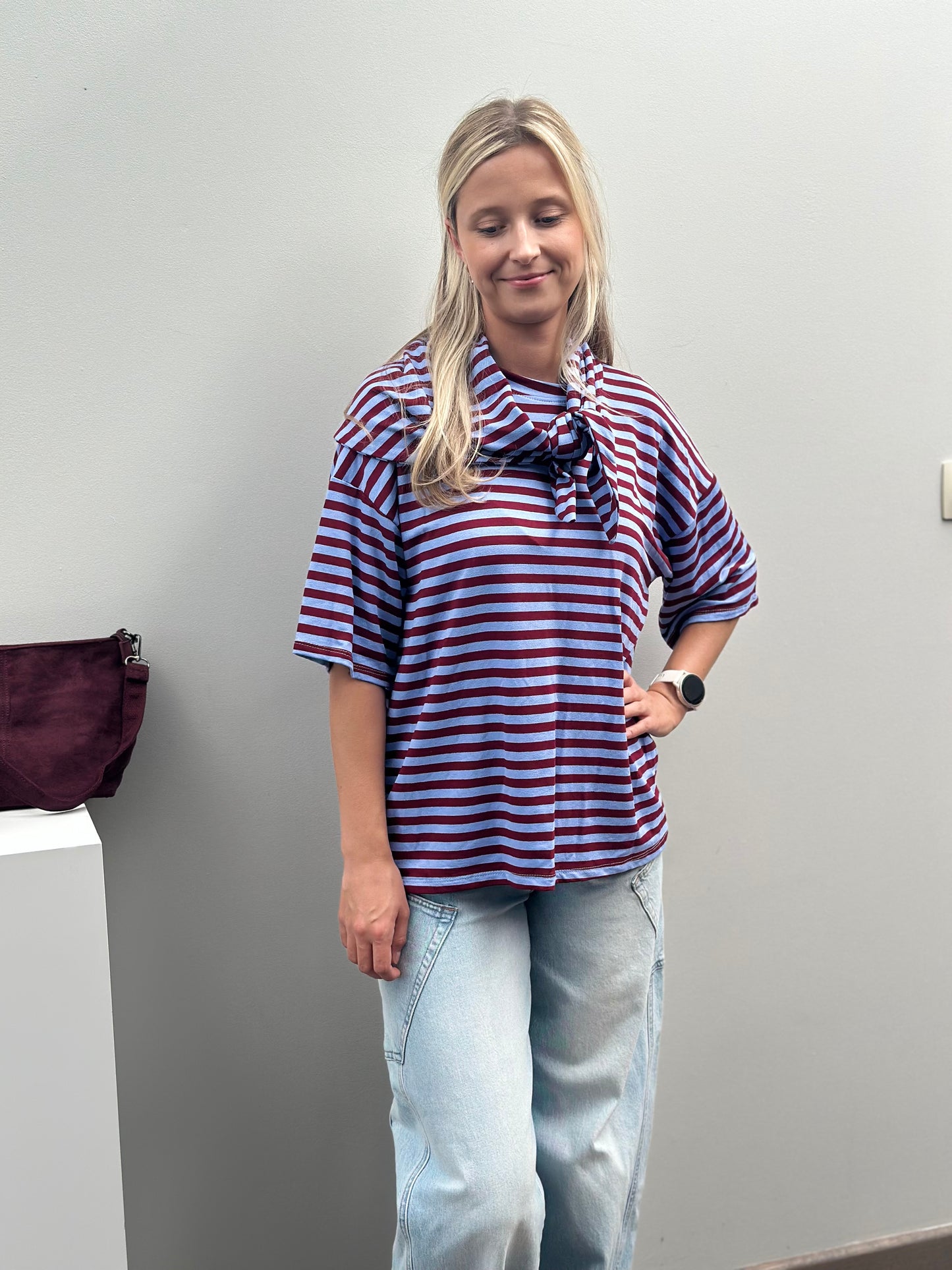 Sari T-shirt | Lichtblauw - Bordeaux
