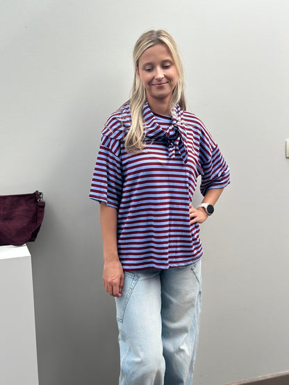 Sari T-shirt | Lichtblauw - Bordeaux