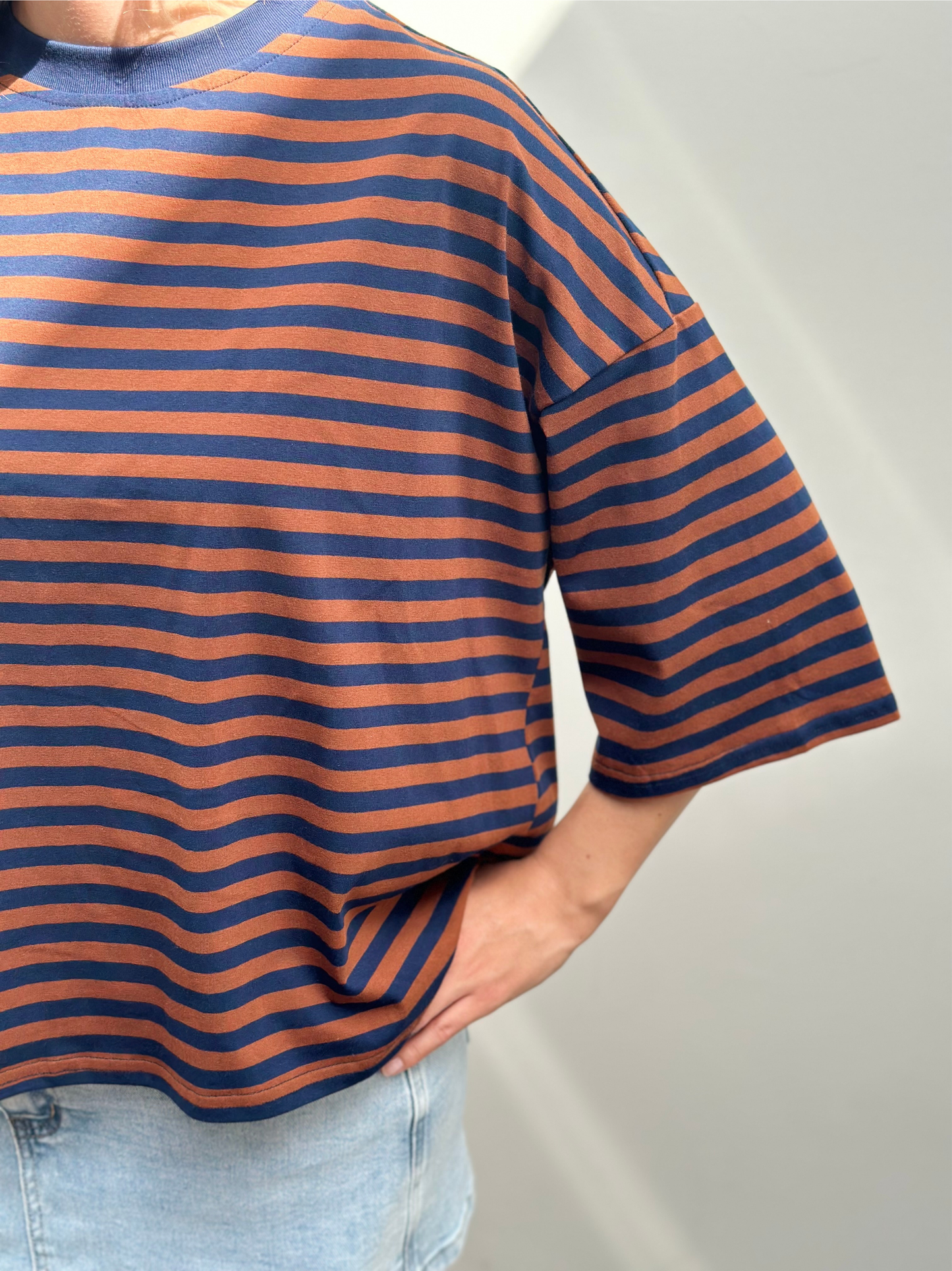 Luna T-shirt | Cognac - donkerblauw