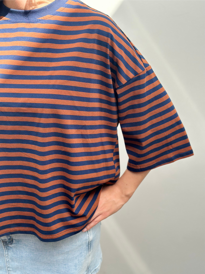 Luna T-shirt | Cognac - donkerblauw
