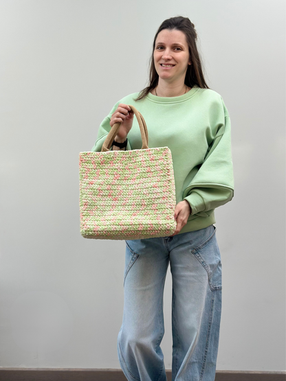 Shopping bag | Medium | Spikkel groen-zalmroos