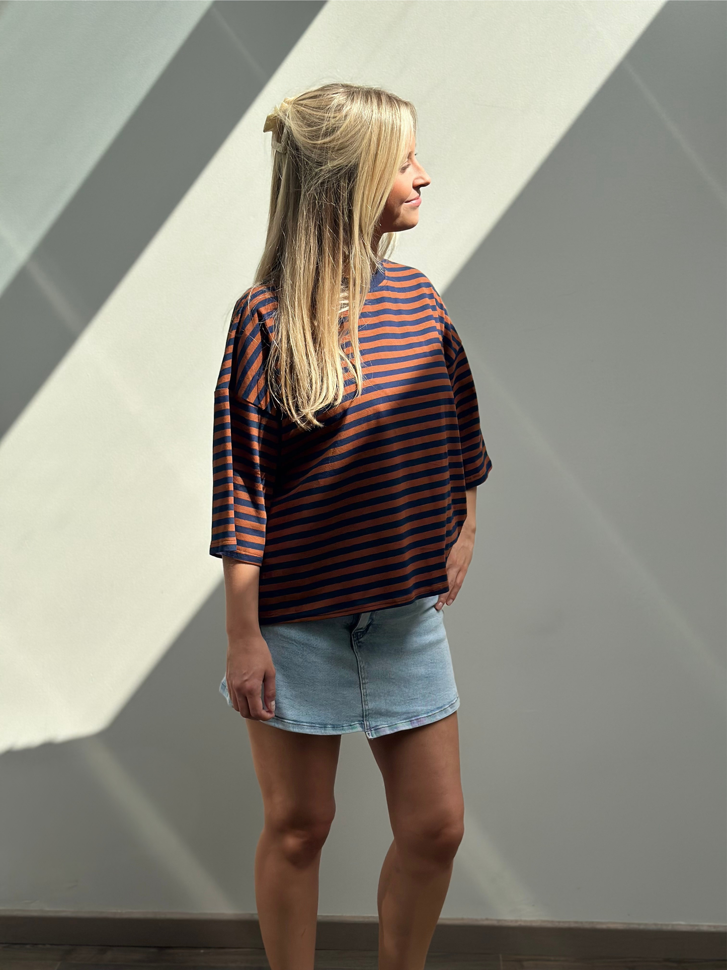 Luna T-shirt | Cognac - donkerblauw
