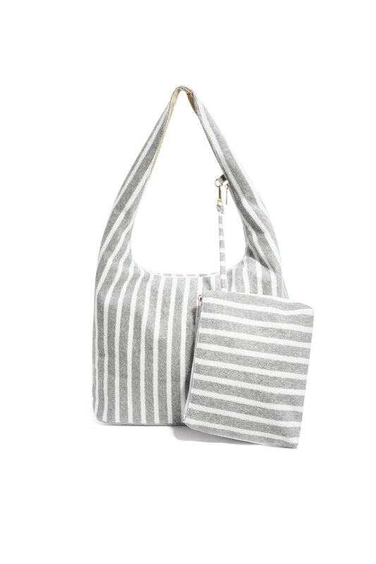 Shopping bag streep | Grijs/wit