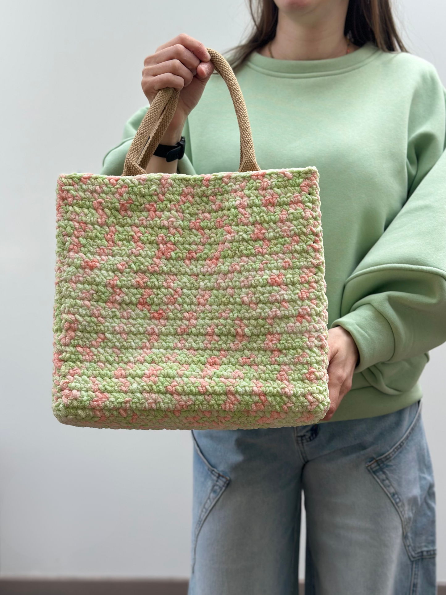 Shopping bag | Medium | Spikkel groen-zalmroos